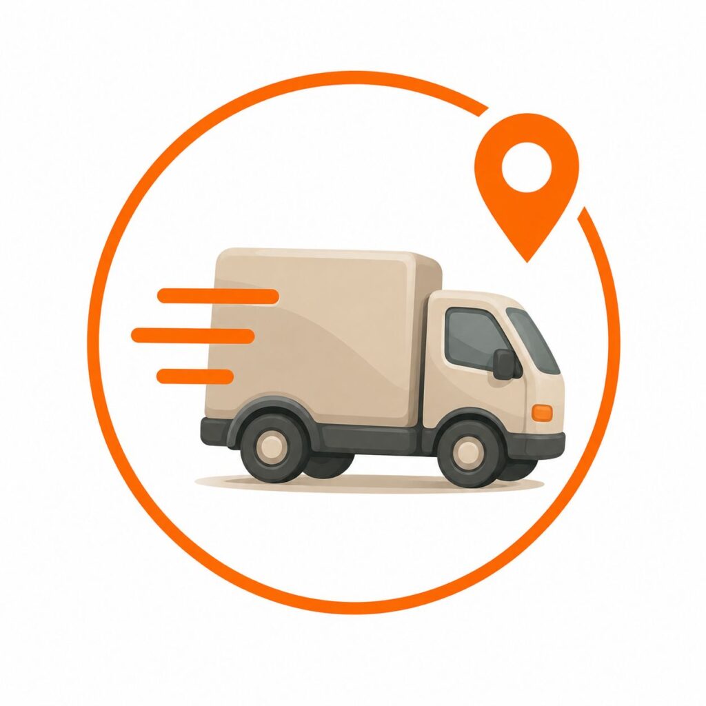 Fast local delivery truck icon for premium pea gravel and landscaping stone